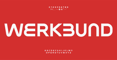 Contemporary bold alphabet, geometric minimalist bauhaus sans-serif letters, numbers and symbols, streamlined font for signage, logo, monogram, headline, werkbund typographic design. Vector typeset