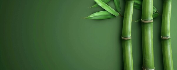 Obraz premium illustration of green bamboo stems and leaves on a green background