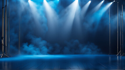 Fototapeta premium The dark scene has a smoky dark blue background. Empty dark room with spotlights for displaying product design 