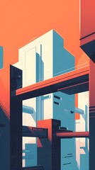 Modernist Architectural Abstract Compositions with Minimalist Geometric Shapes and Intertwining Structures