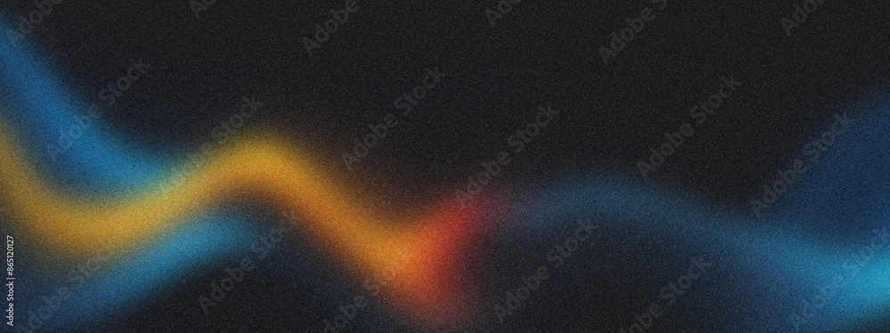 Wall mural Grainy background noisy blue yellow orange abstract glowing color wave, black backdrop vibrant dark banner poster design for new business success concept  - Wall murals