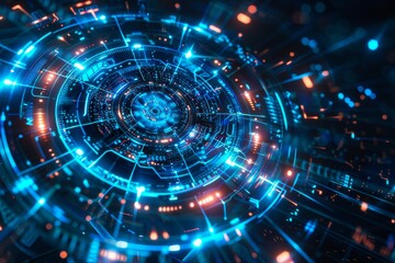 Fototapeta premium Futuristic digital technology interface with blue and orange high-tech elements