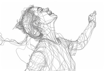 Fototapeta premium Line drawing of a person looking up with joy