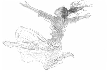 Sketch of a woman jumping in the air with joy and abandon.