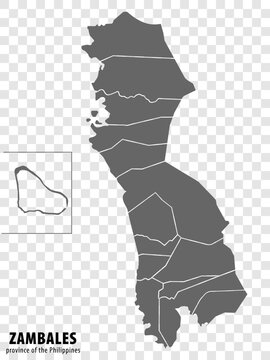 Blank map Zambales of Philippines. High quality map Province of Zambales with districts on transparent background for your web site design, logo, app, UI.  Republic of the Philippines.  EPS10.