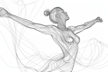 The continuous line drawing of a woman who feels free