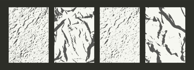 Old crumpled paper effect with halftone effect. Grainy texture, grunge background. Vector set of templates in retro style.