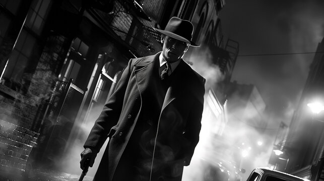 Old fashioned retro style gangster movie noir picture in dramatic scene moment
