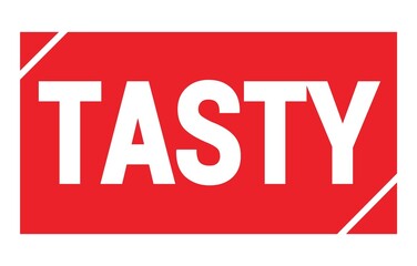 TASTY text written on red stamp sign.
