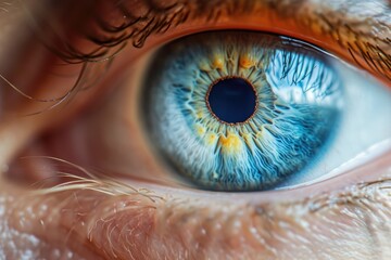 Close Up Eye. Macro Photo of Beautiful Blue Eye with Yellow Iris