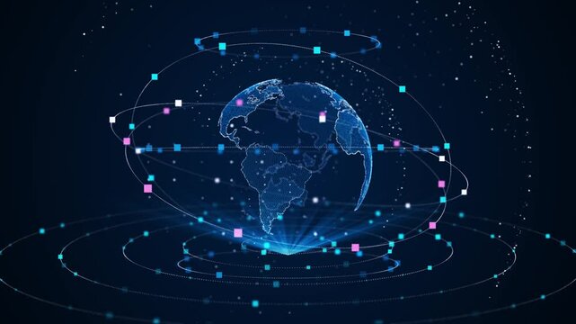 Digital Earth map Globe, network technology 6G hi speeds connection futuristic abstract background concept. database cryptocurrency concept. Business finance network currency crypto mining.
