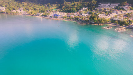 Patong Beach Popular places. afternoon light sky and blue ocean are on the back of white Phuket sea is the one of landmarks on Phuket island Thailand.