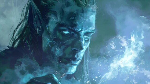 a sinister dark elf casting a dark curse, digital art