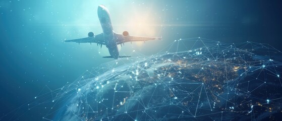 Fototapeta premium compass, navigation concept for aviation. points of departure and arrival. a globe, a compass around which airplanes fly