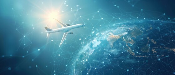 Fototapeta premium compass, navigation concept for aviation. points of departure and arrival. a globe, a compass around which airplanes fly