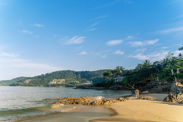 blue sky with white cloud, easy on the eyes, relaxed at Patong Beach, Phuket, Thailand background.