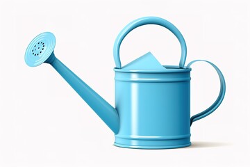 Azure blue watering can on a white background