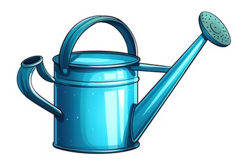 Azure blue watering can on a white background