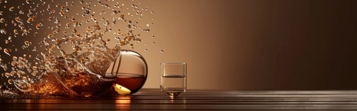 Whiskey splash in glassware