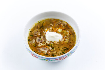 barley soup with mushrooms and sour cream