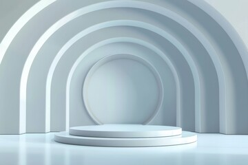 Fototapeta premium Minimalist 3D rendering of a white podium or pedestal for product display. Concept of mockup, template, showcase, empty space, exhibition, and presentation.