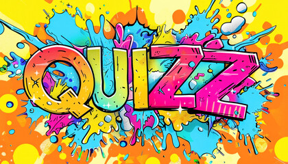 Fototapeta premium The word quizz is displayed in bright colors on a colorful background, creating an appealing look