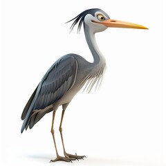 Fototapeta premium Heron 3D cartoon isolated whitebackground 