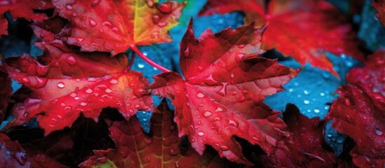 Autumn Leaves with Raindrops