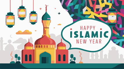 Fototapeta premium Islamic Hijri new year modern abstract poster