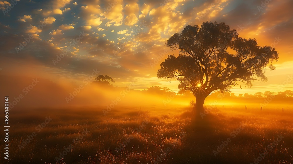 Wall mural Beautiful sunset photo, river and sky horizon, lake, colorful