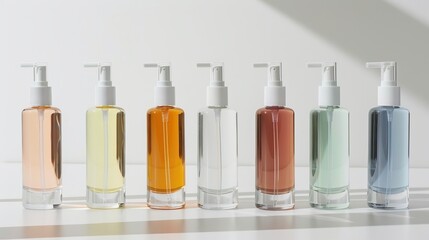 Radiant Rituals Vibrant Skincare Elixirs in Clear Bottles on White Background