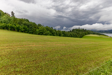 Bicycle route for a trip around Lake Czorsztyn, panorama of the Tatra Mountains