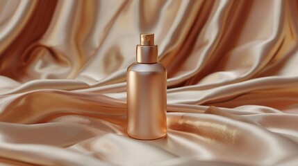 Naklejka premium Radiant Elegance Luxurious Skincare Bottle on Silk Fabric Beauty Sophistication and Glamour in Every Drop