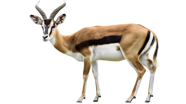 2. Produce a high-resolution image of a Blackbuck displaying its elegant horns and distinctive coat pattern, with a transparent background ideal for integrating onto a white backdrop. Ensure the