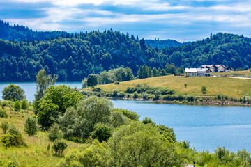 Bicycle route for a trip around Lake Czorsztyn, panorama of the Tatra Mountains