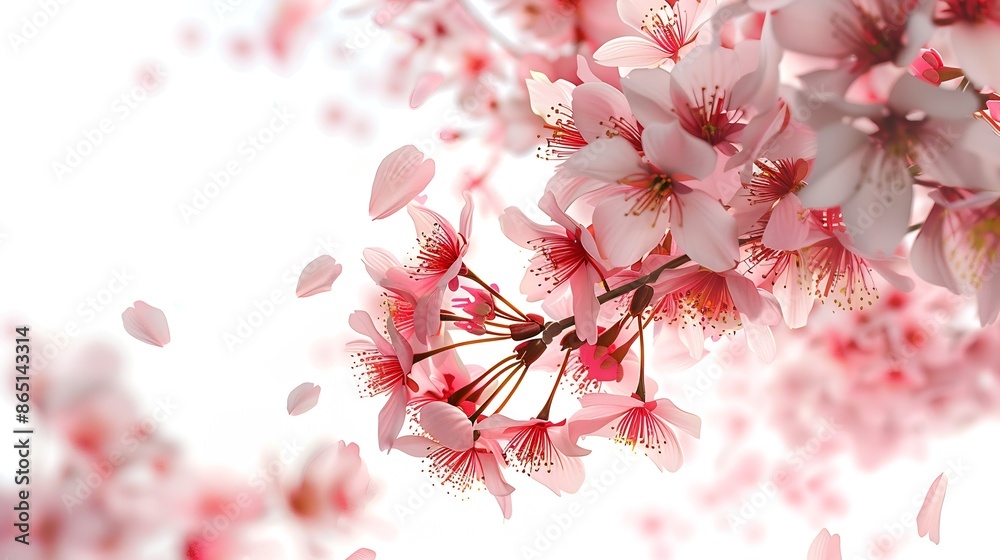 Poster pink cherry blossom on white background isolated sakura tree branch : generative ai