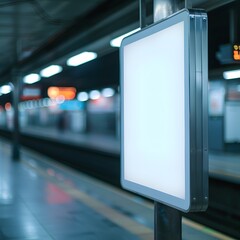 Fototapeta premium Blank advertisement billboard in an empty subway station, ready for your custom ads. Ideal for marketing and urban transit context.