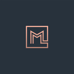 ML monogram logo inside square frame. M & L logo.