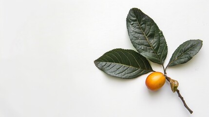 Leaf of loquat Eriobotrya japonica  Japanese medlar nispero  Chinese plum on white background : Generative AI