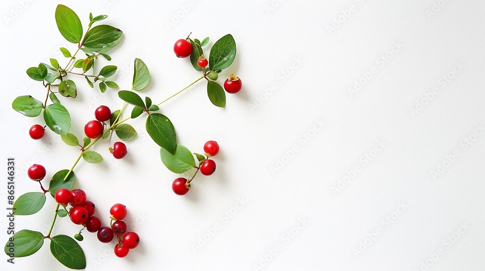 Aufkleber wild cowberry foxberry lingonberry with leaves isolated on white background high resolution image : 