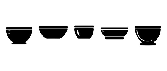 Small bowls silhouette black filled vector Illustration icon. kitchen utensils silhouettes. Kitchen tools vector.