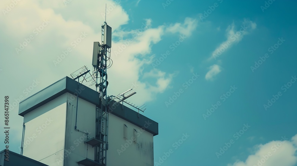 Aufkleber the antenna of the mobile operator on the roof of the building : generative ai
