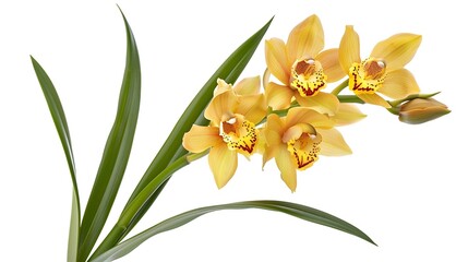 Obraz premium Cymbidium tracyanum orchid plant Tracys cymbidium Large yellow orchid isolated on white background with clipping path : Generative AI