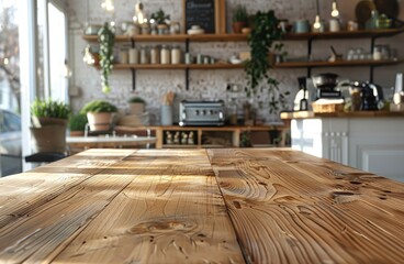 Wooden Table In Cafe.