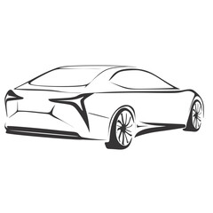 Sport car vector black line illustration isolated white. Sketch art