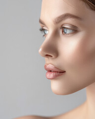 Naklejka premium Profile of a young woman with flawless skin, beauty and skincare concept