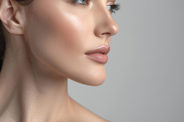 Naklejka premium Portrait of a young woman with closed eyes, flawless skin, beauty and skincare concept