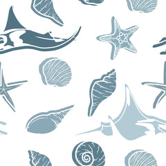 Seamless pattern ocean creatures, cute pattern with big fishes