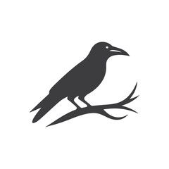 Fototapeta premium simple eye catching minimalist crow silhouette, black and white, Vector Crow bird with white background