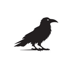Obraz premium simple eye catching minimalist crow silhouette, black and white, Vector Crow bird with white background